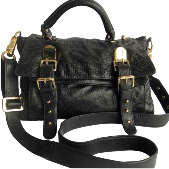C C Skye Upper Eastside Black Leather Top Handle Embossed Buckle Satchel - Picture 4 of 16